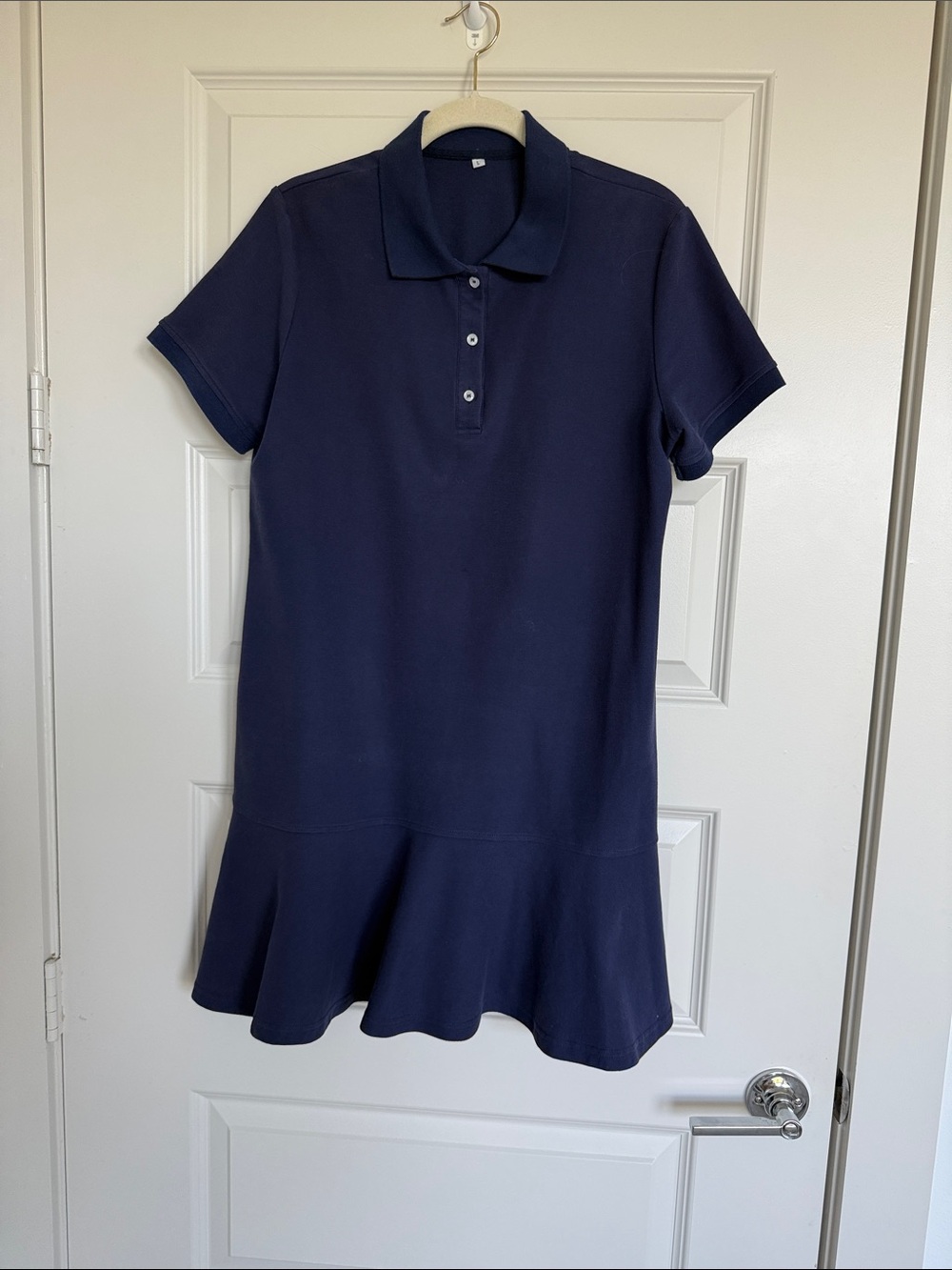 Navy Polo Shirt Dress with Ruffle Hem